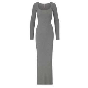 Skims Soft Lounge Long Sleeve Dress in Heather Grey.